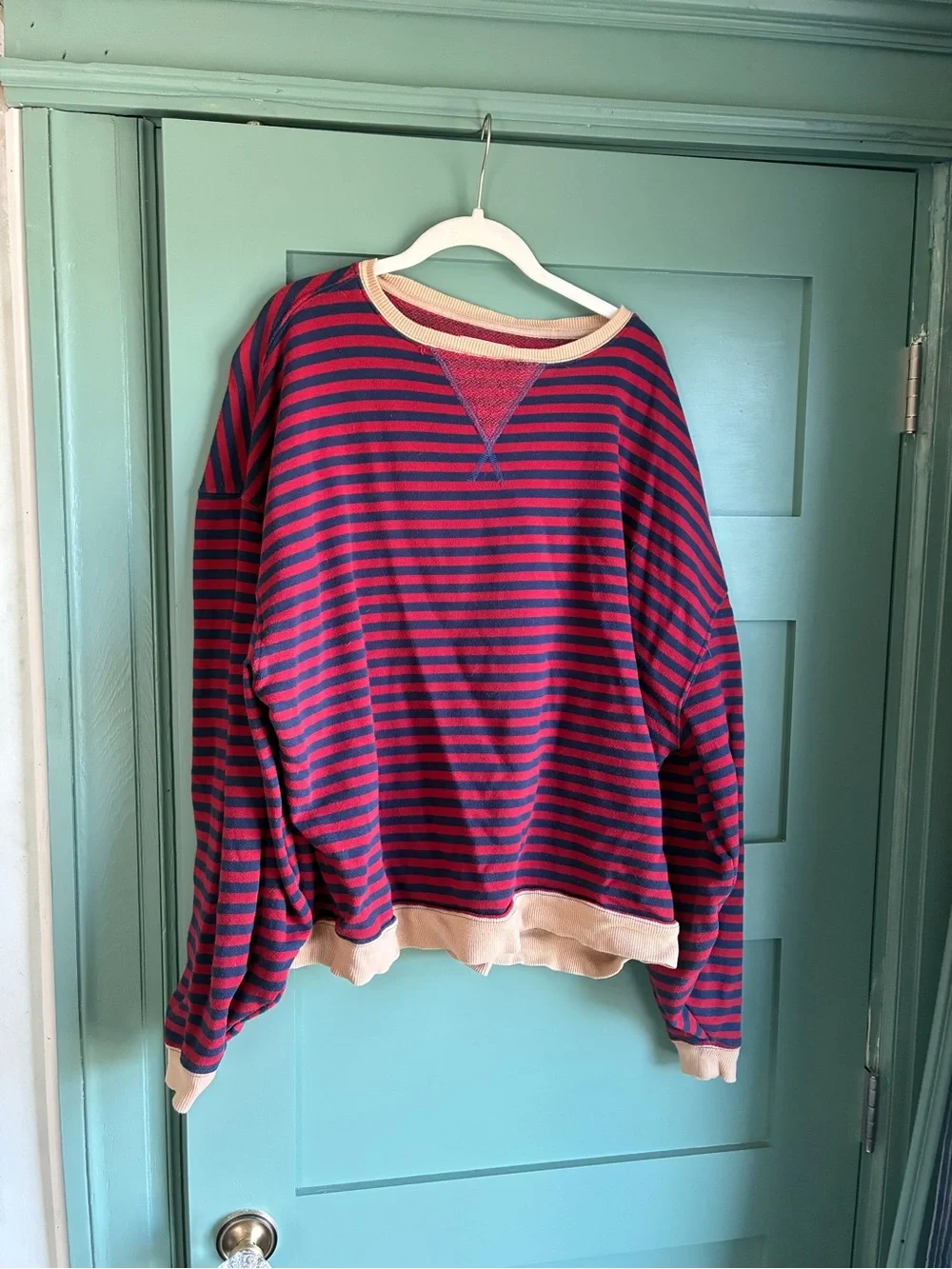 We the Free Free People Navy and Red Striped Crew Size Medium - Picture 2 of 4